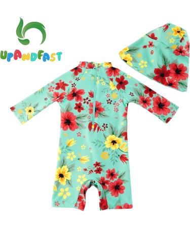 UPF 50+ Baby Swimwear with Snap Bottom | Light Green One Piece Swimsuit for Boys/Girls 2-3 Years - Buy Online on SooperMarket.com