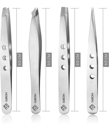 Professional Stainless Steel Eyebrow Tweezers Set - 4 Pieces with Travel Case by Hobri International - Perfect Beauty and Personal Care Tool - Buy Online on SooperMarket.com