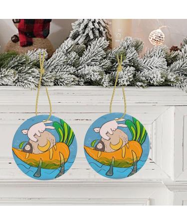 YYHHAOFA Sunflower Seeds and Rabbits Prints Christmas Ceramic Round Pendant Decoration - Festive Hanging Ornament for Stores and Homes -2.9 in - Buy Online on SooperMarket.com