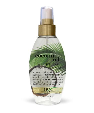 OGX Nourishing + Coconut Oil Weightless Hydrating Oil Hair Mist, Lightweight Leave-In Hair Treatment with Coconut Oil & Bamboo Extract, Paraben & Sulfate Surfactant-Free, 4 fl oz Hydrating Oil Mist