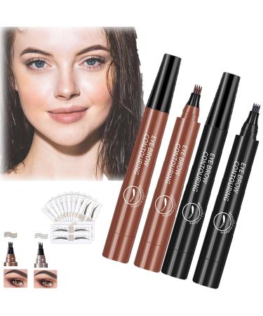 Glowly Secret Eyebrow Pen Glowly Secret Waterproof Natural Eyebrow Pen Glowly Secret 4 Tipped Precise Brow Pen 3D Microblading 4-Tip Eyebrow Pen Eyebrow Contouring Pen (04#+02#)