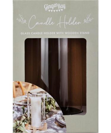 Shop Ginger Ray Candle Holder Glass Decoration with Wooden Base | Wedding & Party Candle Holders - International Shipping Available - Buy Online on SooperMarket.com