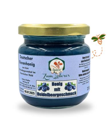 German blueberry honey - honey sweet spread from the family beekeeping Zum Lederer - 250 g honey with a fruity blueberry taste from the Bavarian Forest - honey directly from beekeeper honey with blueberry taste 250 g (1 Pack)