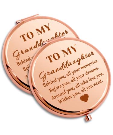 2 Pack Granddaughter Gifts for Girls Inspirational Gifts for Girls Compact Mirror Granddaughter Gifts from Grandma Grandpa Makeup Mirror 2X Encouragement Gift for Teenage Kids Birthday Graduation Gift