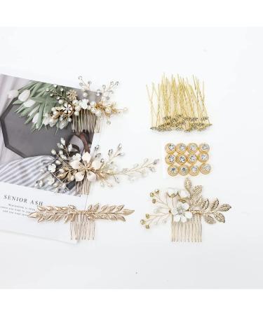 Gold Flower Leaf Wedding Hair Combs & Pins Set - Bridal Hair Accessories - Buy Online on SooperMarket.com