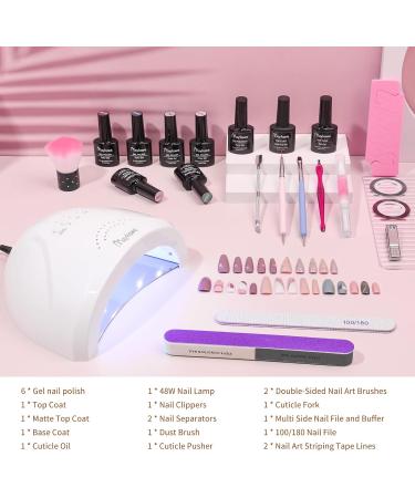 Maykawe Gel Nail Polish Set with 48W Nail Lamp - 6 Nude, Gray, Pink, Purple Colors - Base Top Coat, Manicure Tools - Shellac Nail Art Kit for Beginners - Home Salon Starter Kit - Buy Online on SooperMarket.com