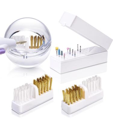 Suclain 4 Pcs Nail Drill Bit Cleaner Brush & Holder Nail Drill Cleaner with Steel Wire & Nylon Brush with 2 Pcs Replacement Brush & Nail Drill Bit Display Organizer 48 Holes for Home or Nail Salon