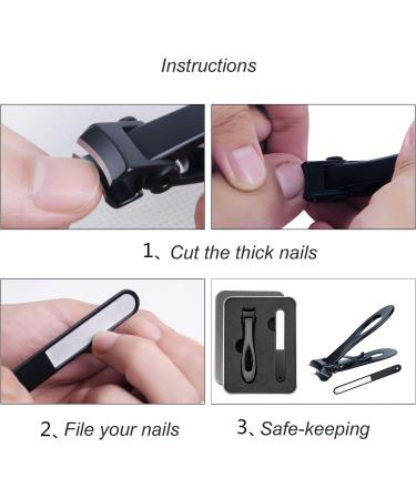 BYCUFF Nail Clipper Set Thick Toenail & Fingernail Cutter with Wide Jaw Opening Stainless Steel Nail File Ingrown Manicure Pedicure Kit for Men & Women Black - Buy Online on SooperMarket.com