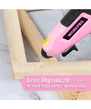 WORKPRO Cordless Hot Melt Glue Gun Kit | Rechargeable Mini Glue Gun with 20 Premium Glue Sticks | Automatic Power Off for Art, Crafts, Decorations, and Fast Repairs | Pink Ribbon - Buy Online on SooperMarket.com
