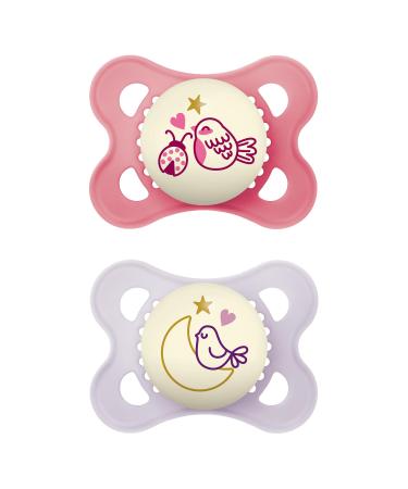 Mam Baby Products Mam Night Glow in the Dark Silicone Pacifier Pink 0-6 Months 2-Count Pink / White