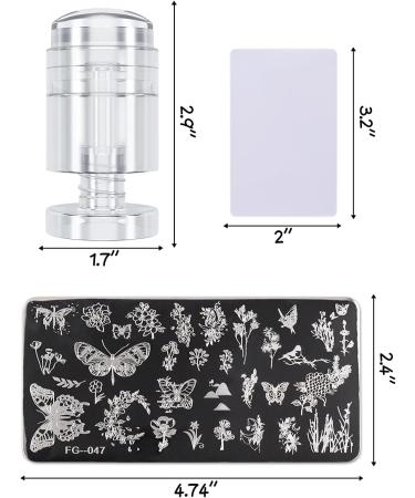 EBANKU 8 PCS Nail Stamping Plates Set - Flowers, Butterflies, Leaves & Ripples | DIY Nail Art Decoration Kit with Rotation Stamper & Scraper - Buy Online on SooperMarket.com