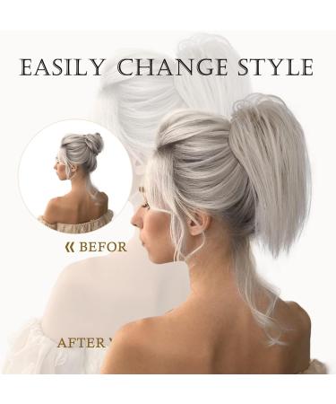 PORSMEER 10 Inch Claw Clip Ponytail Hair Extension in Silver Blonde - Messy Bun Chignon Updo for Women and Girls - Buy Online on SooperMarket.com