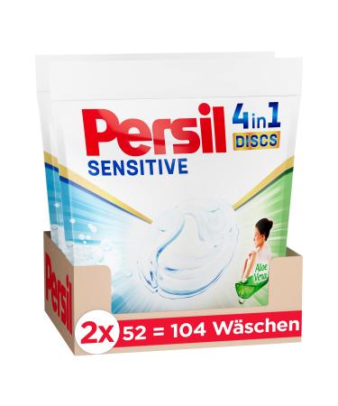 Persil Sensitive 4in1 Discs (104 Washpia) detergent for allergy sufferers & babies full detergent with soothing aloe vera for sensitive skin effectively from 20 C to 95 C 104 pieces (1 Pack)