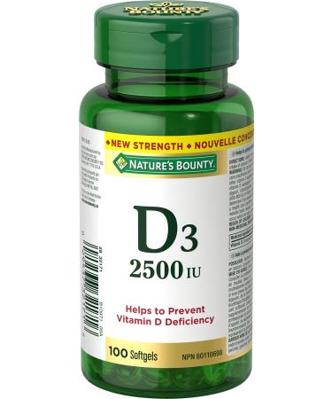 Nature's Bounty Vitamin D3 2500 IU Helps to prevent Vitamin D deficiency 100 Softgels