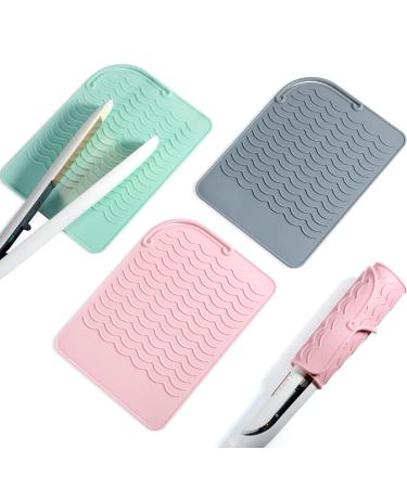 Heat Resistant Straightener Pad 3 Pcs 8.6 x 6.2 Inch Travel Silicone Heat Resistant Mat Heat Mat for Curling Iron Straightener Holder Flat Iron Mat for Hot Hair Dryer Salon Tools (Pink  Green  Gray)