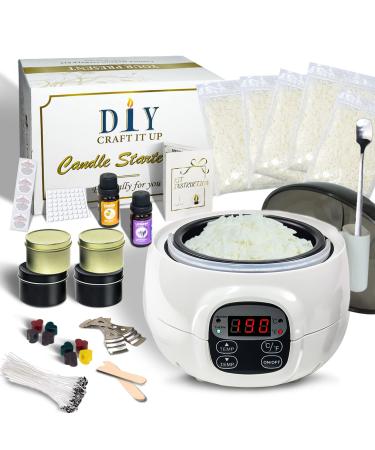 Candles Making Kit for Adult, DIY Soy Wax Candle Making Supplies Automatic Wax Warmer Control Melting Wax Pot with SoyWax Dye Colors Candle Tins Wicks Essential Oil Gift for Craft Women Beginners