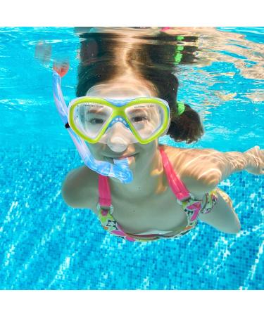 Kids Snorkel Set - Dry Top Snorkeling Gear for Youth Ages 5-15 | Tempered Glass Mask and Snorkel Set with 180 Panoramic View - Blue - Buy Online on SooperMarket.com
