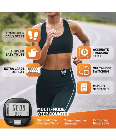 3D Pedometer with Clip and Strap: Walking Distance, Calorie Counter, Daily Target Monitor - Accurate Step Counter for Men, Women, Kids, and Seniors - Buy Online on SooperMarket.com