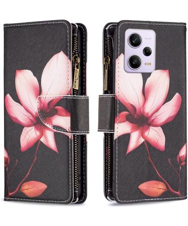 VQWQ Mobile Phone Case for Xiaomi Redmi Note 12 Pro Plus - Protective Leather Shell with Zipper Map - Magnetic Folding Case - Stylish Lotus Design - Buy Online on SooperMarket.com