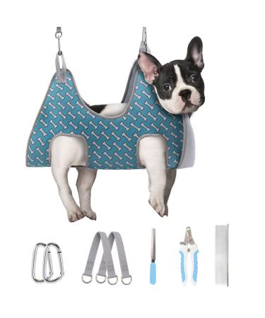 Supet Pet Grooming Hammock Harness for Cats & Dogs, Relaxation Dog Grooming Hammock Restraint Dog & Small Animal Leashes Sling for Grooming Dog Grooming Helper for Nail Trimming Clipping Grooming S( Legs Spacing:6.7"-10.5" / Max W:35LBS ) Coral blue