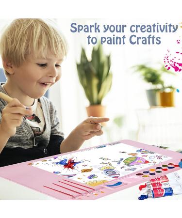 Silicone Painting Mat Kit | Apron, Oversleeve, Brushes | Craft Mats for Kids | 20x16 Inches | Resin Mat | DIY Projects | Pink - Buy Online on SooperMarket.com