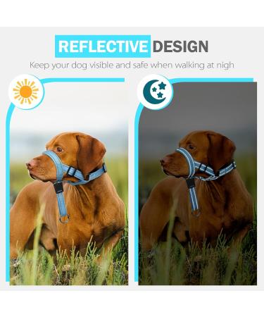 Weesiber Medium Blue Soft Dog Collar - Adjustable Padded Halter with Reflective Strips for Safe Training & Walking - No Pull Design - Buy Online on SooperMarket.com