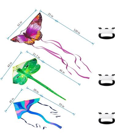 Crogift 3 Pack Large Kites - Butterfly Delta Dragonfly - Easy to Fly for Adults and Kids - Outdoor Game Activities - Easter and Festival Gifts - Buy Online on SooperMarket.com
