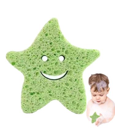 Toseky Kids Bath Sponge | Soft Baby Body Wash Scrubber Wood Pulp Sponge | Shower Sponge Dead Skin Remover Cute Shower Brush Bath Supplies for Toddler Kids Baby Green