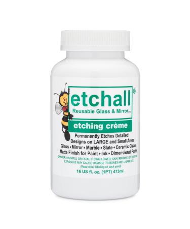 Etchall Etching Cream (16oz) for Glass, Mirrors, Ceramics, Porcelain, Marble, and Slate - for Makers, Creators, Crafters, DIY'ers of All Ages & Experience Levels. Smooth Formula and Fast Acting