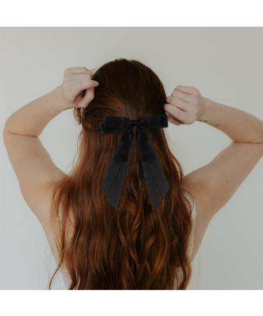 2 Pack Hair Bows for Women Black Bow Hair Clips French Barrette with Long Silky Satin Hair Ribbons for Women Girls(Black) - Buy Online on SooperMarket.com