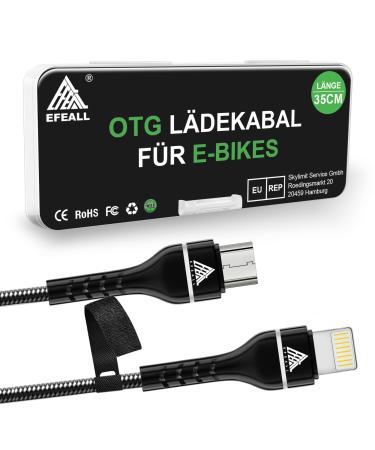 EFEALL E-bike charging cable for Lightning for Bosch Intuvia Kiox Nyon (Alt) E-Bike Display Micro USB on Lightning charging cable for bicycle computers 35cm Length OTG Function Cable for iPhone Lightning Micro USB A/B on Lightning Nylon