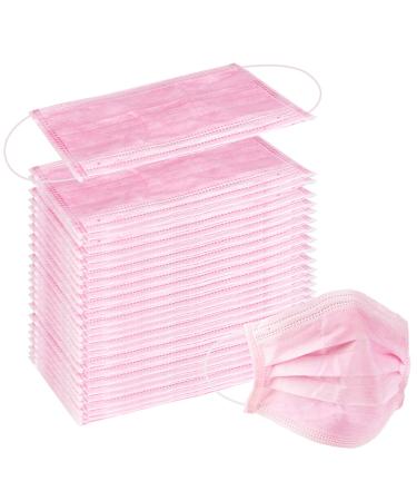 Wecolor 100 Pcs Disposable 3 Ply Earloop Face Masks Suitable for Home School Office and Outdoors (Pink)