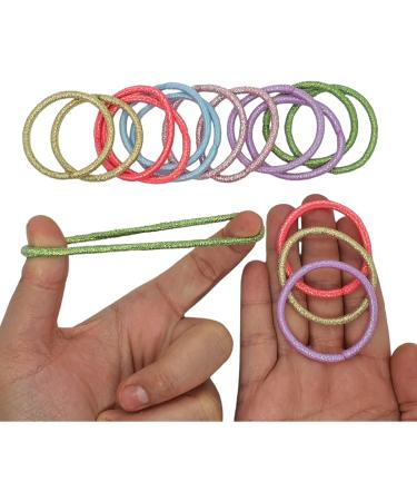 12 PCS Glitter Elastic Hair Bands - No Metal Ponytail Holders for Women, Men, Girls, Kids - 3mm Gentle Elastics in Multi-Colored Bulk Pack - Buy Online on SooperMarket.com