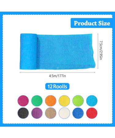 Jurcicat Self-Adhesive Bandage - 12 Rolls (7.5cm x 4.5m) | Air Permeable First Aid & Sports Injury Protection for Humans & Dogs - Buy Online on SooperMarket.com