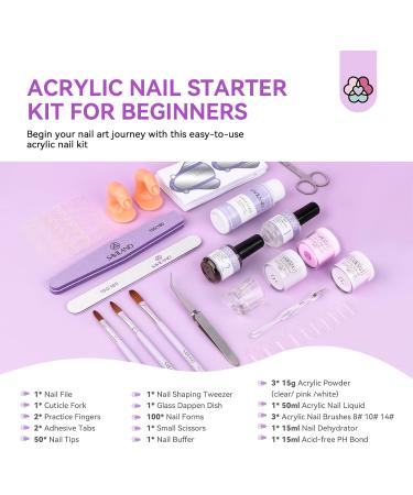 Saviland Acrylic Nail Kit for Beginners - 3 Colors Powder & Liquid Set with Nail Brush & Tools - DIY Nail Extension & Manicure Gift - 02 with Practice Fingers - Buy Online on SooperMarket.com