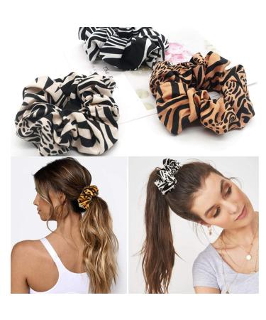 11pcs Cheetah Print Hair Scrunchies Pack for Women and Girls - Leopard Chiffon Scrunchie Holder with Elastic Hair Ties - Trendy Animal Print Hair Accessories - Buy Online on SooperMarket.com