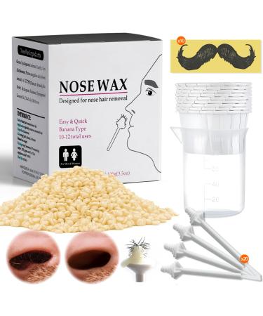 Nose Wax Kit Nose Wax 100g for Men & Women Nose Hair Removal Wax Hair Wax with 20 Applicators 10 Containers Nose Wax Quick Easy Nose Hair Wax Kit (10-20 Times Usage)