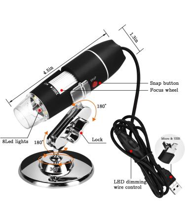 USB Microscope 40X-1000X Digital 3-in-1 Camera with Metal Stand for Windows, Mac, Android & Linux - Black - Buy Online on SooperMarket.com