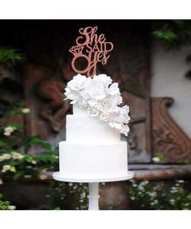 Unimall Rose Gold 'She Said Yes' Cake Topper - Perfect for Engagement Bridal Shower & Bachelorette Party Decorations | Multi-Color Delivery Available - Buy Online on SooperMarket.com