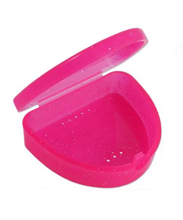 Slim Orthodontic Dental Case - Colour & Glitter Choices for Retainers Bleaching Trays Dentures & More (Glitter Pink)