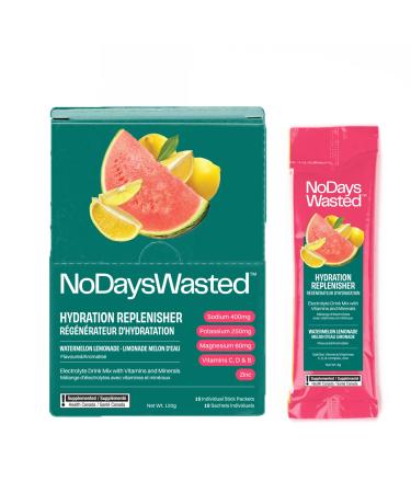 Hydration Replenisher Electrolyte Replacement Stick Packets | Essential Electrolytes & Vitamins | Rapid Hydration | Sodium Potassium Magnesium Vitamins B C D Zinc | Made in Canada | Watermelon Lemonade | 15 Pack