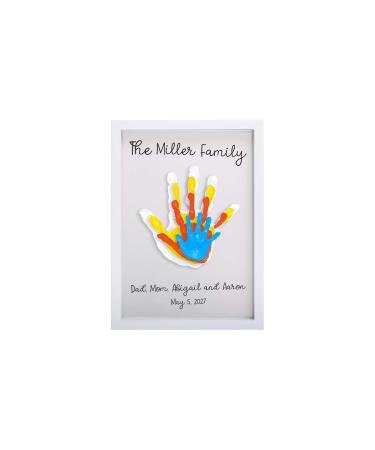 Pearhead Clear Family Hand Print Frame DIY Art Print Keepsake Home Decor Gift for New and Expecting Parents 4 Paint Colors Included White Family Hand Print Frame
