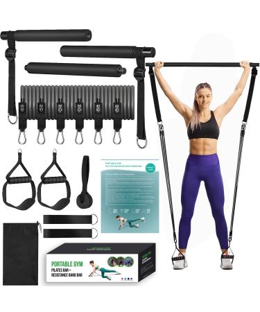 Krtoyust Pilates Bar Kit fitness straps for yoga adjustable smart workout bar resistance tapes strength training fitness equipment with 6 Pilates resistance bands black 20.30.40 LBS