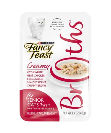 Fancy Feast Purina High Protein, Limited Ingredient Senior Wet Cat Food Complement, Broths Creamy with Chicken - (16) 1.4 oz. Pouches