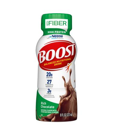 BOOST High Protein with Fiber Complete Nutritional Drink, Rich Chocolate, 8 fl oz Bottle, 24 Pack Rich Milk Chocolate