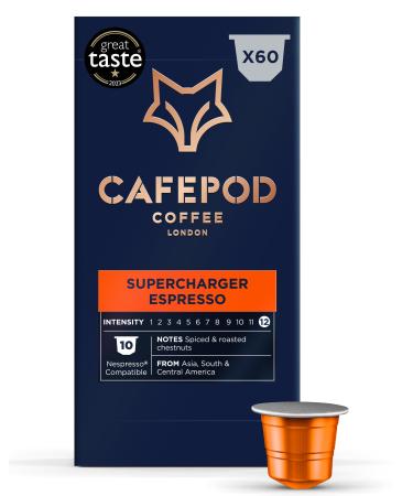 CafePod Coffee Pods Nespresso Compatible Supercharger Espresso 60 Aluminium Capsules Supercharger 60 Count (Pack of 1)