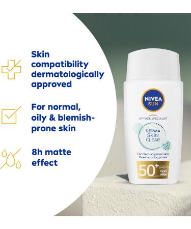 NIVEA SUN Derma Skin Clear SPF50+ (40ml) Face Sunscreen with Anti-Blemish Complex and Niacinamide Protects Against UVA/UVB Rays and Premature Skin Ageing - Buy Online on SooperMarket.com