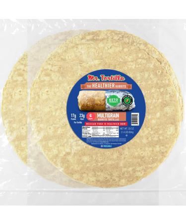 Mr. Tortilla Healthier Burrito Keto, Vegan, Kosher, Low Calorie, Low Carb, High Protein, High Fiber 12-13" (Multigrain, 12 Wraps) Multigrain 6 Count (Pack of 2)