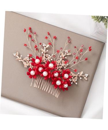 HAPINARY Handmade Comb Hair Insert Comb Bridal Headpiece Flower Hair Combs Wedding Side Comb Wedding Hair Combs Pearl Comb Clip Crystal Headpiece Tiara Red Hanfu Bride Headgear - Buy Online on SooperMarket.com