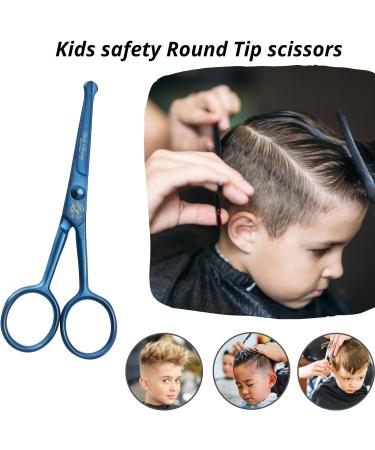 Kids Safety Hairdressing Scissors with Round Tips and Curved Blades - Professional Salon Barber Scissors for Baby Haircuts (Blue 4.5 inch) - Buy Online on SooperMarket.com